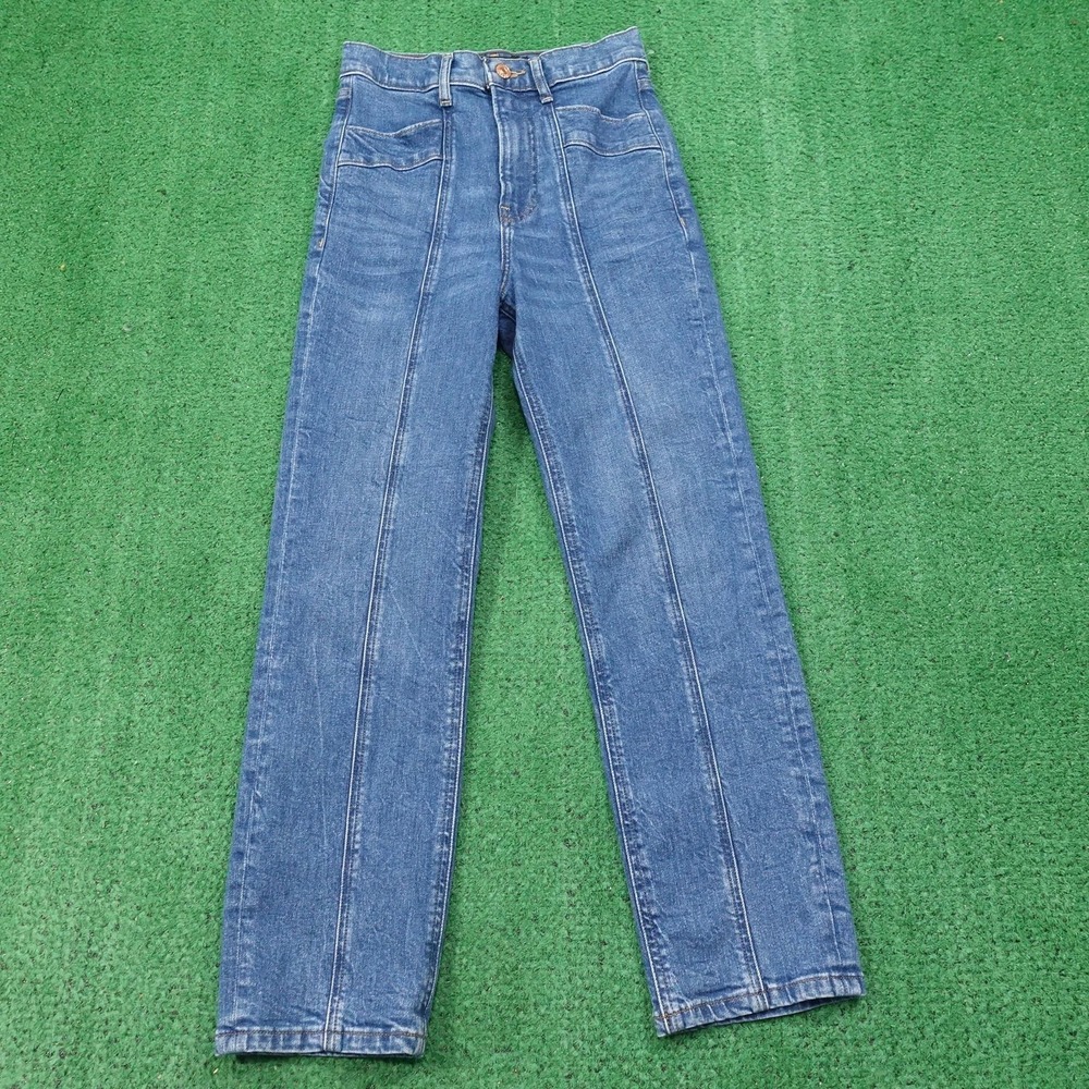 Express Jeans Womens 00/R Blue Super High‎ Rise Straight Original 24x25 Stretch